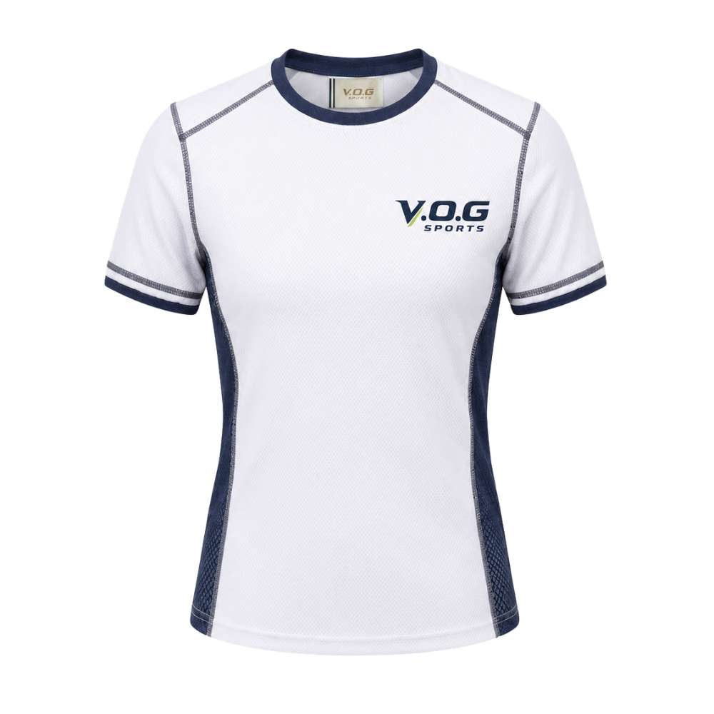 V.O.G 화이트 네이비 모션 반팔 티셔츠
